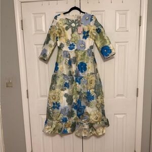 Dainty Jewells Blue and Green A-Line Dress with Ruffled Hem